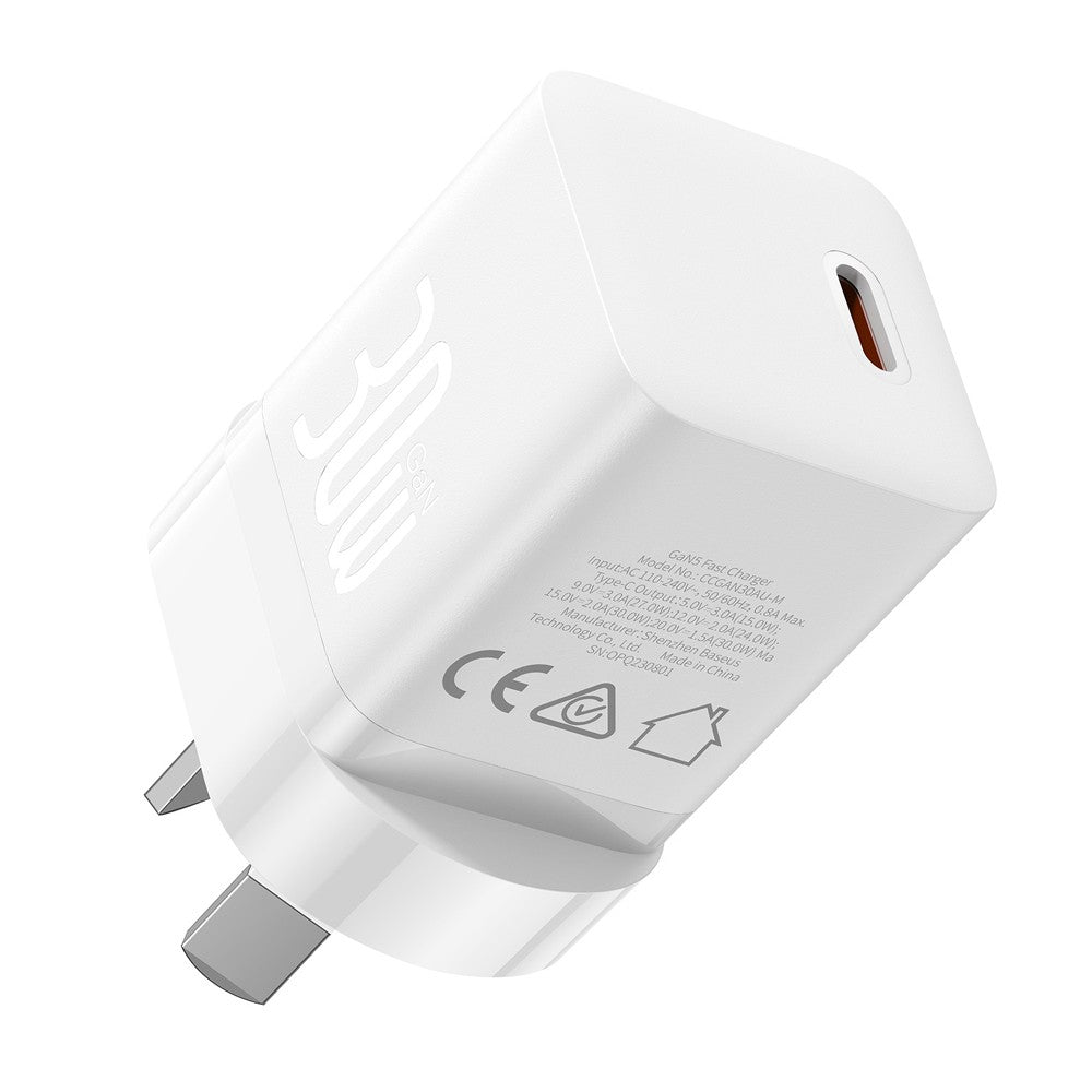 Brand New Baseus GaN5 Mini Fast Charger 1C 30W - Moon White - ReDial Brand New Baseus GaN5 Mini Fast Charger 1C 30W - Moon White - ReDial
